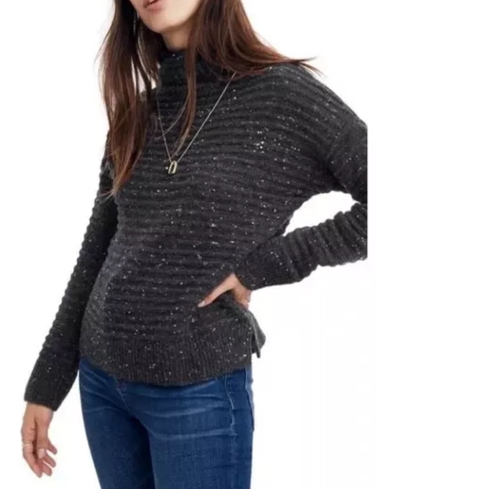 Madewell‎ Belmont Donegal Mock Neck Sweater in Donegal Thunder Grey XS
